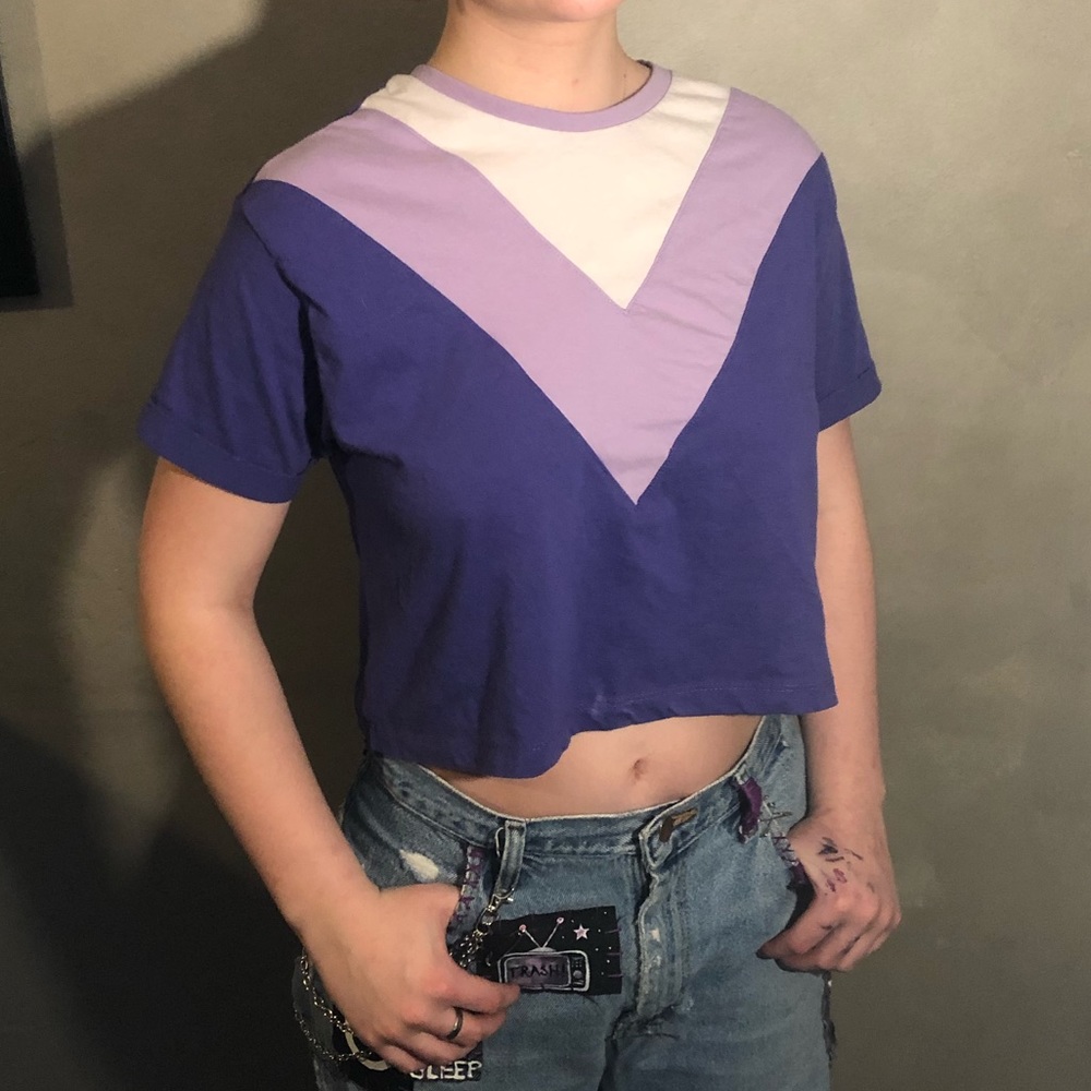 Bluenotes Purple V-Stripe Crop Tee